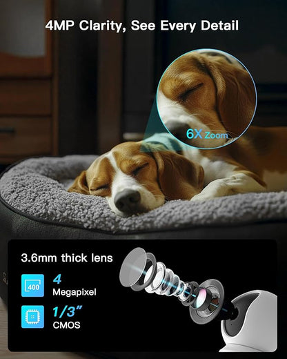 ARENTI 5G 4MP Pet Camera, No Subscription Indoor Security Camera for Dog/Cat/Baby, Free Phone App, Dual-Band WiFi, Auto Tracking, Super Night Vision, 2-Way Talk, 64G Local Storage(P2Q 64G 1PC)