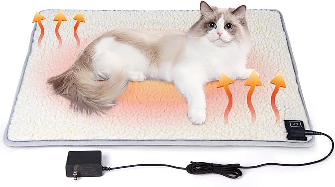 Cat Heating pad Indoor,Temperature Adjustable Kitten Heating pad Newborn with 12VDC Safe Voltage and Machine Washable（M：19 * 14IN）
