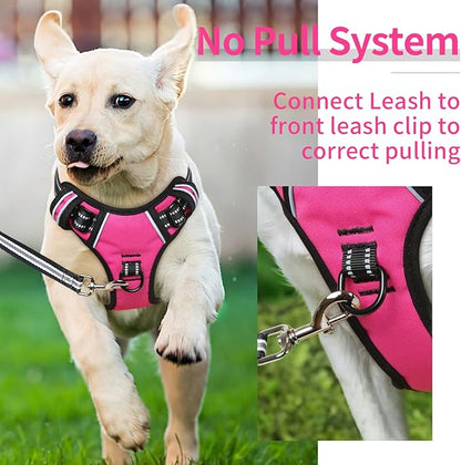 HEELE Dog Harness, No Pull Adjustable Padded Reflective Harness for Small Medium Large Dogs with Handle for Walking Training,Rose, L