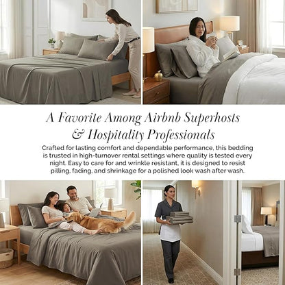 Southshore Fine Living, Inc. 21-Inch Extra Deep Pocket Queen Sheets, 6-Piece, Microfiber Sheet Set Queen Size, Oversized Flat, Deep Pocket Fitted Sheet, Taupe Pillowcases, Dark Taupe Sheets