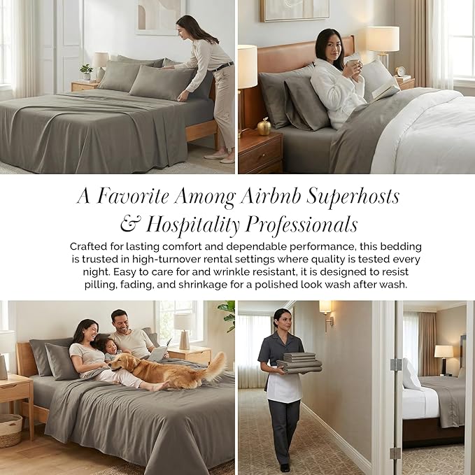 Southshore Fine Living, Inc. 21-Inch Deep Pocket Twin Sheet Set, 4-Piece Microfiber Sheets Twin Size Bed Set, Extra Deep Pocket Fitted Sheet, Dark Taupe Pillow Cases Standard Size, Dark Taupe Sheets