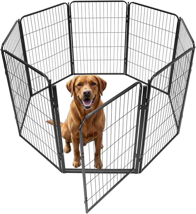 Dog Playpen - 40 inch, 8 Panel Portable Black Metal Pet Play Pen for Medium and Large Dogs - Indoor/Outdoor Kennel Cage | Anti-Rust Tool Free Setup for Home, Yard, RV, or Camping