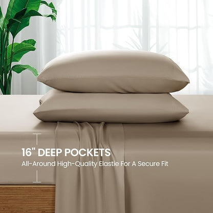 SONORO KATE 100% Viscose Derived from Bamboo_Sheets Full Size, Ultra Breathable & Cooling Bed Sheets for Hot Sleepers, Hotel Luxury Silky Bedding Sheets, 16" Deep Pocket - 4PC (Simply Taupe,Full)