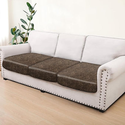 ANARACHON Leather Look Couch Cushion Covers Sofa Seat Slipcovers Sets Couches Furniture Protector for Sectional Armchair Loveseat Pets Kids Stretch Spandex Fabric (3 Cushion Sofa, Taupe)