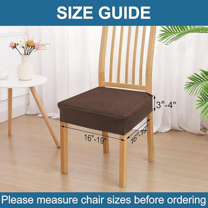 Smiry Waterproof Seat Covers for Dining Room Chairs Set of 4, Stretch Jacquard Removable Washable Chair Seat Slipcovers Protector, No Rear Covers, Light Chocolate