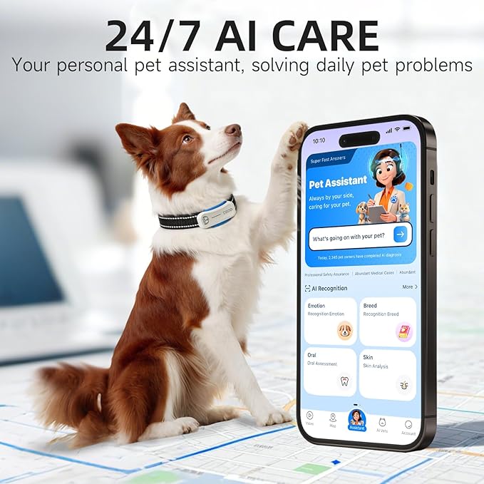 DBDD AI GPS Tracker for Dogs (30lbs+), Real Time Location and AI Health Assistant, Electronic Fence, Waterproof, iOS and Android Universal (D5-White)