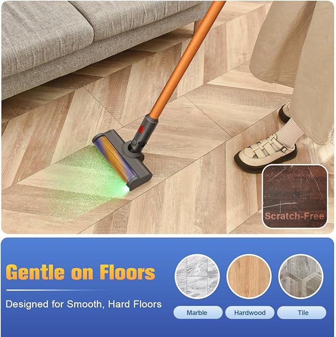 FUNTECK LED Soft Roller Cleaner Head Compatible with Dyson V11 V10 V8 V7 Vacuum Cleaners, Illuminating Hidden Dust and Debris and Ideal for Smooth Hard Floors