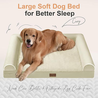 Large Dog Bed Orthopedic Washable: Extra Large Sized Beds for Jumbo Dogs Egg Crate Foam Sofa Couch Waterproof Removable Cover - Beige