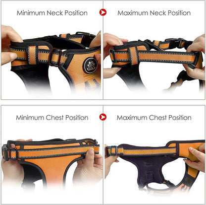 NESTROAD No Pull Dog Harness,Adjustable Oxford Dog Vest Harness with Leash,Reflective No-Choke Pet Harness with Easy Control Soft Handle for Large Dogs(Large,Orange)