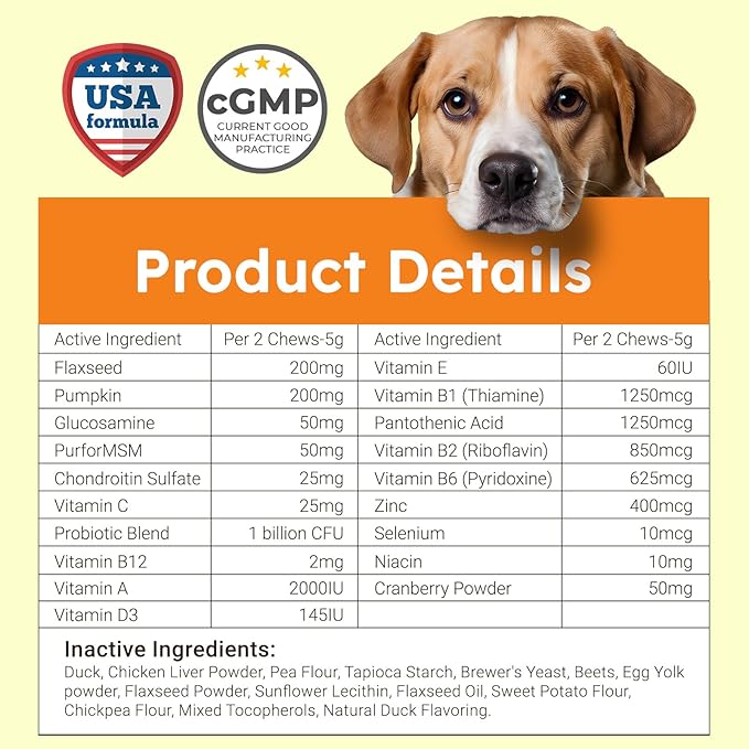 ZENO Dog Vitamins and Supplements - 150 Dog Multivitamin Chewable - Immune, Joint Support, Skin, Gut Health + Packed with Omega 3s, Glucosamine & Probiotics - Safe for Puppy - Duck