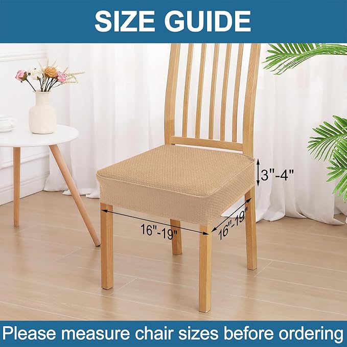 Smiry Waterproof Seat Covers for Dining Room Chairs Set of 2, Stretch Jacquard Removable Washable Chair Seat Slipcovers Protector, No Rear Covers, Camel