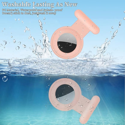 2 Pack Holder Case Compatible for Airtag Tracker, Silicone Hidden GPS Kid Airtag Holder with Invisible Pin, Anti Lost Apple Air Tag Case Cover for Toddlers, Elderly, Pet, Clothing(White and Pink)