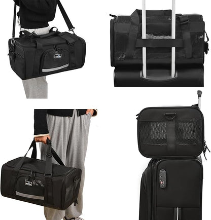Wakytu Airline Approved Pet Carrier, Collapsible Cat Carrier, Expandable Dog Carrier, 900D High Density Oxford Cloth, Wear-Resisting, Anti Tearing, Safety Lock Zipper, Reflective Tape