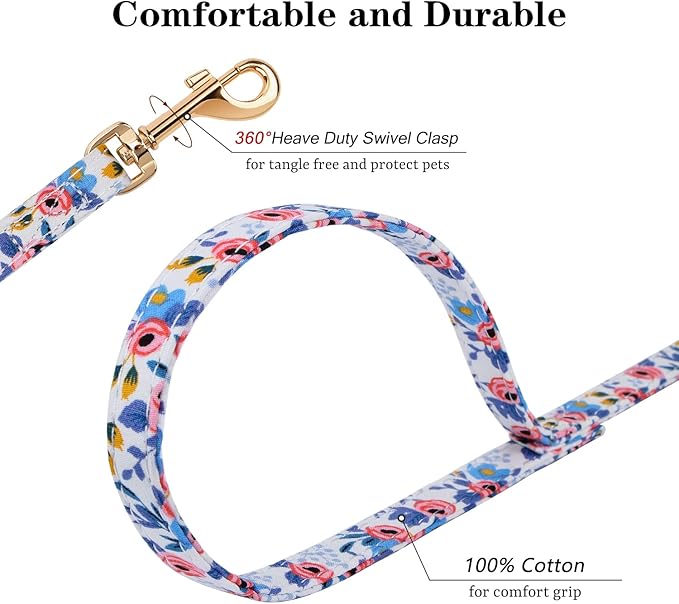 CHEDE No Pull Floral Pattern Dog Harness- Lightweight and Soft Harness, Adjustable Small Dog Harness and Leash Set, with Dog Leash, Suitable for Puppy Small and Medium-Sized Dog (XXS, Blue Rose)