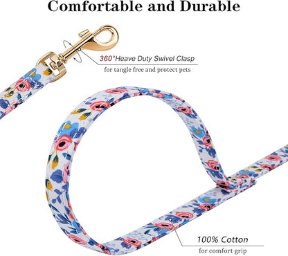 CHEDE No Pull Floral Pattern Dog Harness- Lightweight and Soft Harness, Adjustable Small Dog Harness and Leash Set, with Dog Leash, Suitable for Puppy Small and Medium-Sized Dog (XXS, Blue Rose)