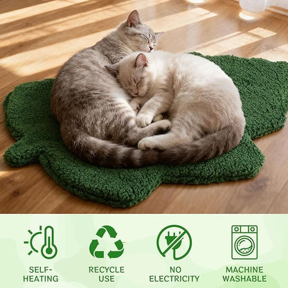 3 Pack Self Warming Pet Bed Leaf Shape Self Heating Cat Dog Mat Washable Thermal Sleeping Pad for Indoor Outdoor Hedgehog, Bunny, Sugar Glider, Rat, Chinchilla(Dark Green,Medium-18 x24)