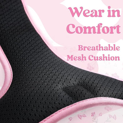 rabbitgoo Dog Harness Medium Sized, No Pull Pet Harness with 3 Buckles, Adjustable Soft Padded Vest with Control Handle, Walking Reflective Pet Vest for Medium Dogs, Floral Pink, M