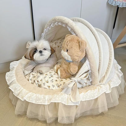 Elegant Pet Bed with Ruffles, Cradle Bed for Small Dogs Puppy Kitten Luxury Bed Sofa (L 25.6''Lx21.7''Wx17.3''Th, Fluffy Marigold)