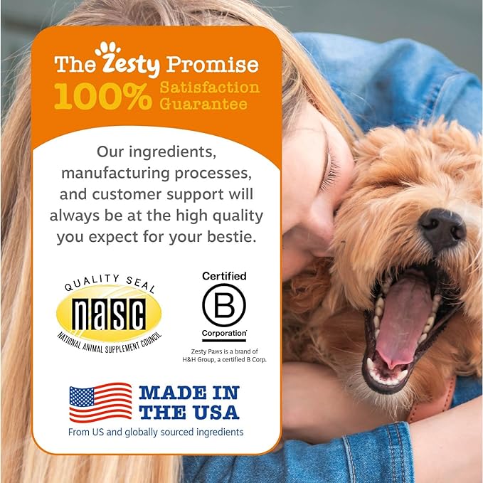 Zesty Paws Hip and Joint for Dogs, Glucosamine for Dogs Hip and Joint Supplement with Chondroitin, MSM, Vitamins C & E - Bacon, 50 Count