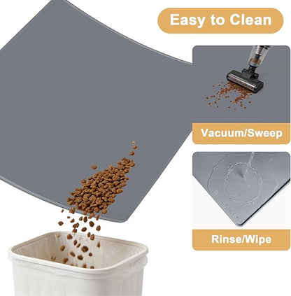 KVK Extra Extra Large Silicone Dog Food Mat 39.4×43.3in and 128oz Silicone Bag Set, Super Size Waterproof Pet Feeding Mat & Container, Non-Slip, Chew-Resistant Floor Protection (Cool Grey&Teal)