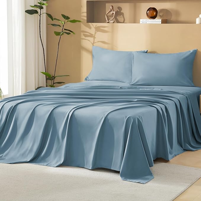Litanika Grayish Blue Full Size Comforter Set with Sheets - 7 Pieces Bed in a Bag Full Chevron Tufted Complete Bedding Sets with Comforter, Sheets, Pillowcases & Shams