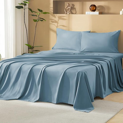 Litanika Twin XL Comforter Set Dusty Blue - Boho Tufted Shabby Chic Bed in a Bag for College Dorm, 5 Pieces Fluffy Soft Farmhouse Bed Set for All Seasons