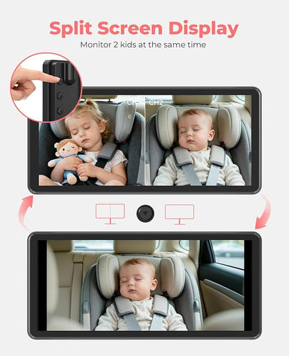 LUCKVIEW BM5PRO 7.2" Dual Camera Baby Monitor, 1080P HD Display for 2 Kids, Night Vision, Easy Install Car Baby Monitor, Ideal Gift, Rear Seat Safety for Babies & Pets