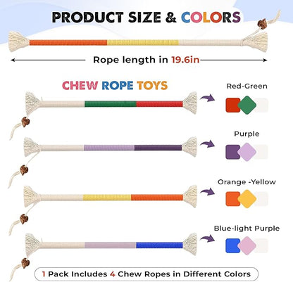 Jozy Cat Chew Rope - 4Pcs Cat Chew Toy with Refillable Natural Catnip - Interactive Kitten Teething Toys for Indoor Kittens - Bite Resistant Cotton Chew Rope Toys for All Breeds (19.6 Inches)