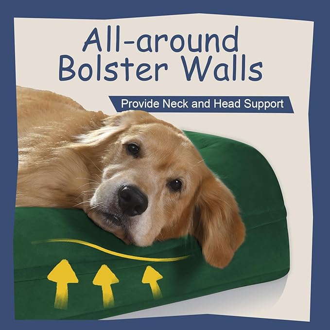 Jumbo Dog Beds for Extra Large Dogs, Waterproof Orthopedic Egg Crate Foam Dog Bed with Removable Bolster Washable Cover, Non-Slip Big Pet Couch for Extra Large Dogs, Emerald