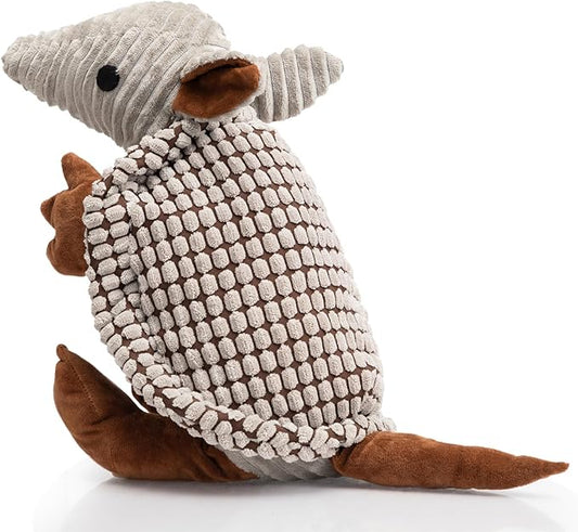 Hollypet Plush Dog Squeaky Toy Stuffed Armadillo Animal Pet Puppy Chew Toys with Clean Teeth for Small Medium Large All Breed Sizes Dogs, Gray Large, 14 in