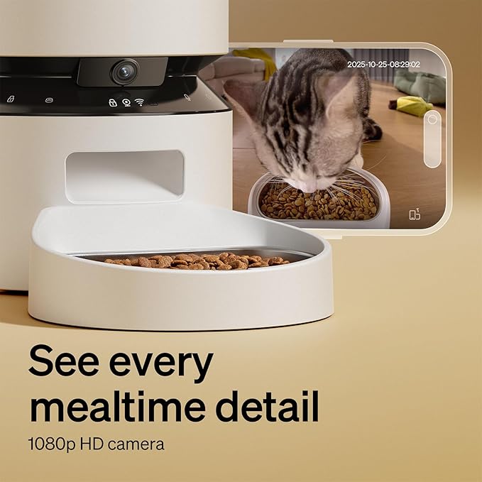 PETLIBRO Automatic Cat Feeder with Camera, 1080P HD & Night Vision, 5GHz/2.4GHz WiFi & Cam Smart Pet Feeder with App Control, 2-Way Audio, Motion Alerts for Cats & Dogs, Stainless Steel Single Tray