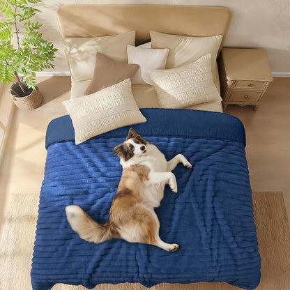 Luciphia Waterproof Dog Blanket for Small Puppy Ultra-Soft Calming Cut Pile Flannel Throw Durable & Warm Furniture Protection for Couch Car Pet Cat Blanket Machine Washable Deep Navy,S(40''x28'')