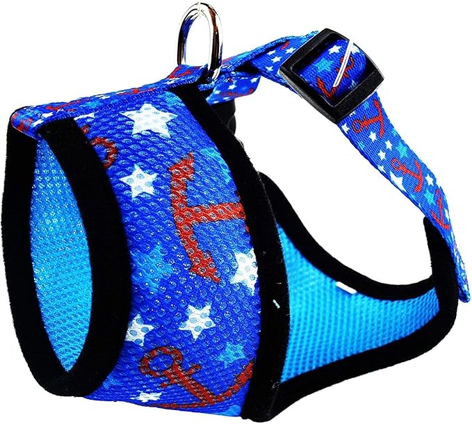 EcoBark Dog Harness - Eco-Friendly Max Comfort Harnesses - Luxurious Soft Mesh Halter - Over The Head Chest Harness Vest- No Pull and No Choke for Puppy, Toy Breeds & Small Dogs (Small, Nautical)