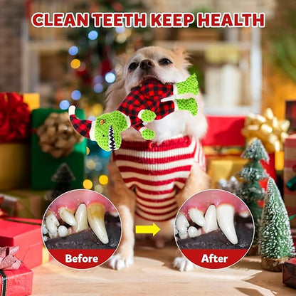 Christmas Dog Toys – Plush Reindeer & Snowman Holiday Set for Small and Medium Dogs, Soft Stuffed Chew Toys with Crinkle Ears, Festive Red Green Plaid, Cute Stocking Stuffer Gift