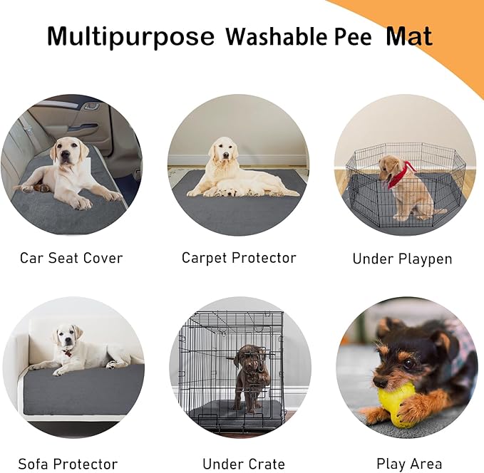 LOOBANI Non-Slip Washable Pee Pad for Dogs, 1 Pack Extra Large Reusable Dog Mat for Floor, Fast Absorbent Pet Whelping Pads, Puppy Playpen Mat for Incontinence, Housebreaking, Crate, 82x82in, Gray