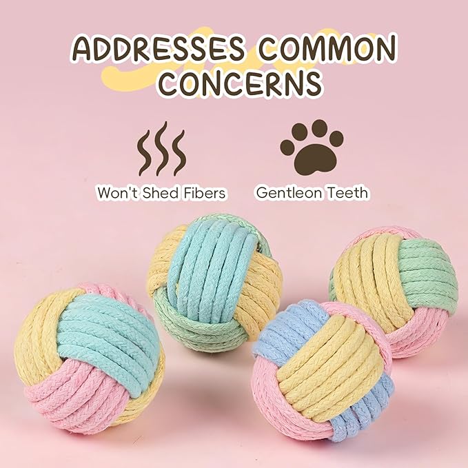 Crinkle Cat Chew Toy Balls 6-Pack with Rope - Indestructible & Quiet for Indoor Cats & Kittens - Soft, Durable Cat Enrichment Toys Promotes Dental Health, Interactive Play for Bored Cats