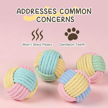 Crinkle Cat Chew Toy Balls 6-Pack with Rope - Indestructible & Quiet for Indoor Cats & Kittens - Soft, Durable Cat Enrichment Toys Promotes Dental Health, Interactive Play for Bored Cats