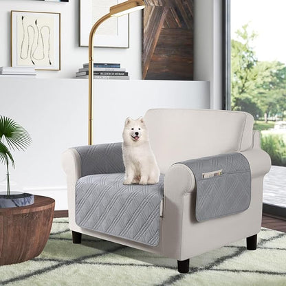 TAOCOCO Waterproof Chair Covers for Pets Dogs with Non Slip Backing, Chair Seat Covers with Side Pocket for 1 Seater Couch Washable Dog Couch Cover Protector Sofa Slipcovers(Chair, Light Gray)