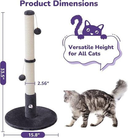 Woochpet 33'' Tall Cat Scratching Post for Adults Cats, Sturdy Large Scratch Pole with Hanging Ball with Fun Mouse Hole, Scratching Posts for Indoor with Durable Natural Sisal Rope (Darkgrey)