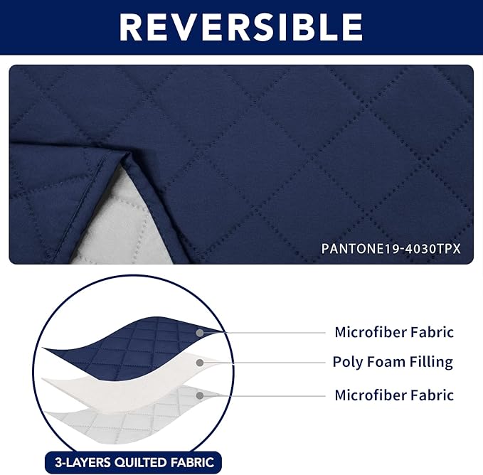 PureFit Water Resistant Reversible Loveseat Recliner Cover - Non Slip Furniture Protector for 2 Seat Recliner, Navy/Ivory