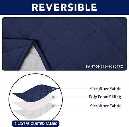 PureFit Water Resistant Reversible Loveseat Recliner Cover - Non Slip Furniture Protector for 2 Seat Recliner, Navy/Ivory