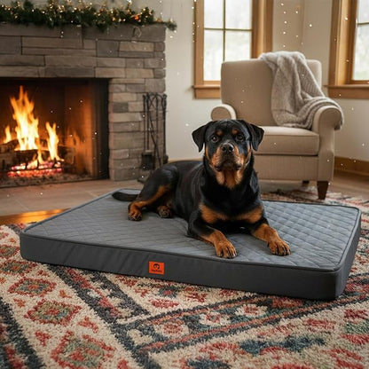 Cozy Dog Bed for XXL Large Sized Dogs - Orthopedic Egg Crate Foam Pet Bed with Waterproof & Machine Washable & Non-Slip Bottom, Ideal for Crate and Indoor Use, 47x29 Inch, up to 100 lbs, Dark Grey