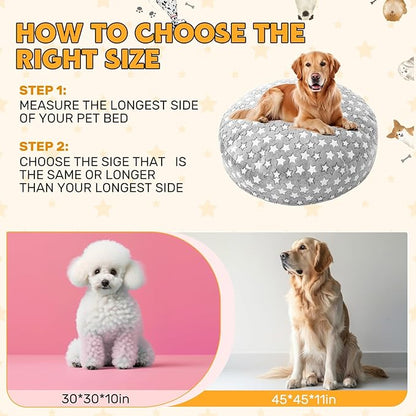 Youyole Small Washable Round Dog & Cat Bed Cover Replacement Waterproof 20 x 20 x 8 in Round Donut Bed Cover for Small Dogs Soft Gray Pet Beds Protector Sheet with Lovely Star Print for Beds Pet Couch