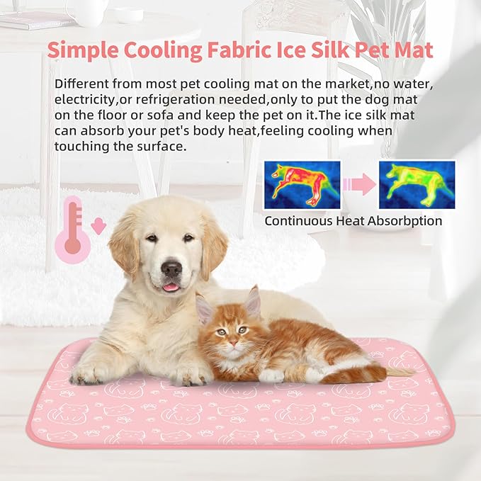NWK Pack of 4 Pet Cooling Mat for Large Dogs -Q-Max>0.345 Ice Silk Cooling Mat for Dogs & Cats Portable & Washable Pet Cooling Blanket for Summer (4pcs, Pink Cat, 39'' X 27'' X 0.3'')