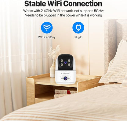 VSTARCAM 2K Dual Camera Indoor Security Cameras, Pet Camera Indoor, Pet/Elderly/Baby Monitor, Color Night Vision, 360° Pan Tilt, Motion Detection, 2-Way Talk, 2.4G WiFi, 24/7 SD Card Storage