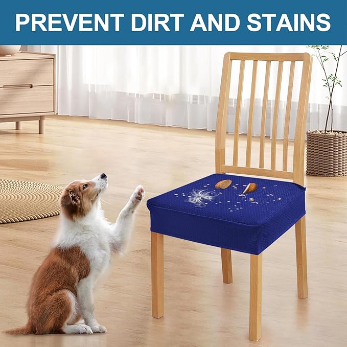 Smiry Waterproof Seat Covers for Dining Room Chairs Set of 2, Stretch Jacquard Removable Washable Chair Seat Slipcovers Protector, No Rear Covers, Royal Blue