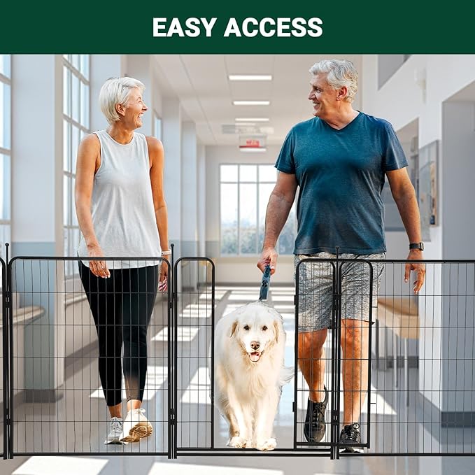GarveeLife Dog Playpen,40 inch(H) 21 Ft(L) 8 Panels Dog Fence Indoor/Outdoor,Heavy Duty Metal Pet Puppy Exercise Pen, Wide Door Low Threshold,Portable Pet Playpen for Rv Camping Garden Yard