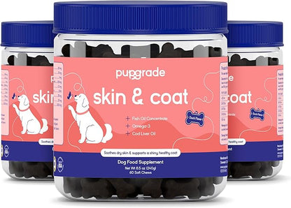 PupGrade Skin & Coat Soft Chew Supplement for Dogs – Supports Healthy Skin, Coat, and Immune Function - Rich in Natural Fish Oil, Omega Fatty Acids, and Vitamins – 180 Soft Chews