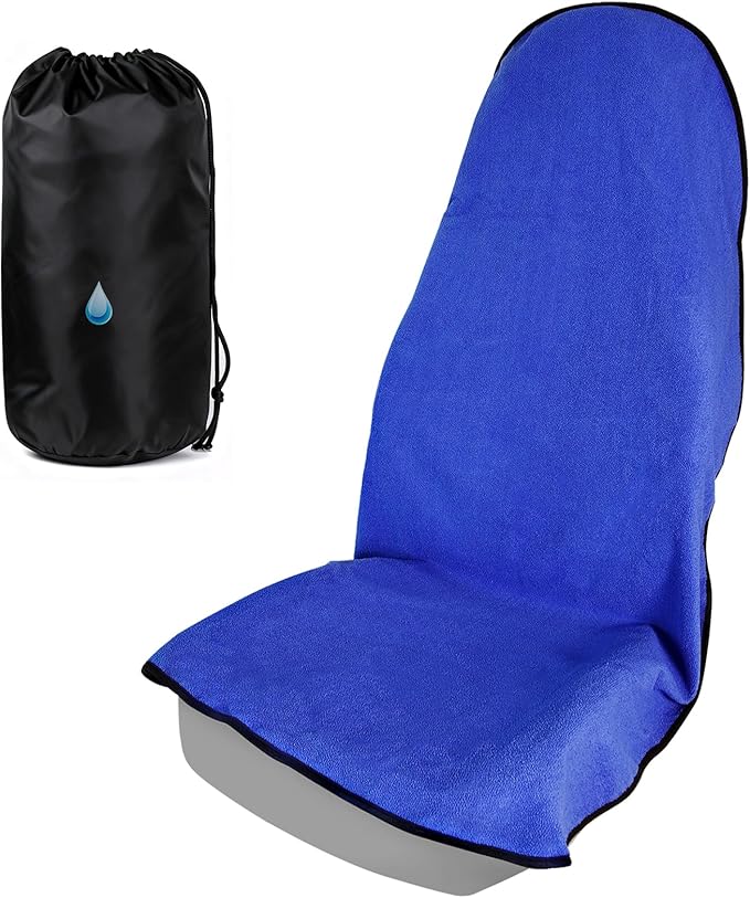 550g Heavy Duty Towel Car Seat Cover, Waterproof Sweat Protector for Post-Gym & Beach, Non-Slip Microfiber Bucket Seat Mat for Sedans SUV Minivans, Machine Washable (Blue, 1-Pack)