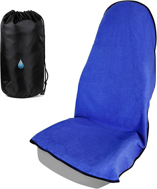 550g Heavy Duty Towel Car Seat Cover, Waterproof Sweat Protector for Post-Gym & Beach, Non-Slip Microfiber Bucket Seat Mat for Sedans SUV Minivans, Machine Washable (Blue, 1-Pack)